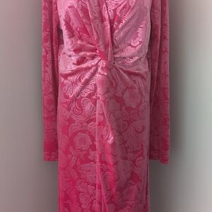 Elegant Pink Floral Brocade Stretch Velvet Women's Dress